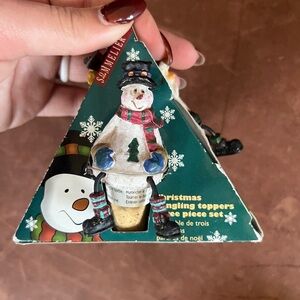 CHRISTMAS DANGLING TOPPERS WINE BOTTLE STOPPERS 3pc SET SOMMELIER Santa Snowman